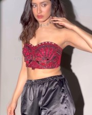 Gorgeous Shraddha Kapoor in a Red Embroidered Crop Top and Black Trousers at Stree 2 Promo Photos 02