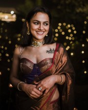 Gorgeous Shraddha Srinath in a Shiny Brown Saree with a Red Saree Photos 02