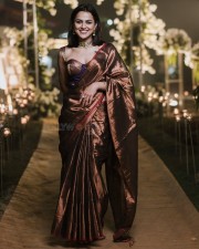 Gorgeous Shraddha Srinath in a Shiny Brown Saree with a Red Saree Photos 03