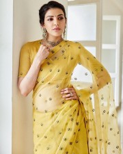 Graceful Kajal Aggarwal in a Bright Yellow Embellished Saree Pictures 01
