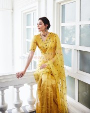 Graceful Kajal Aggarwal in a Bright Yellow Embellished Saree Pictures 05