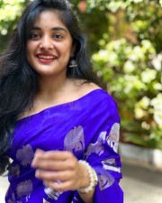 Heroine Nivetha Thomas in a Blue Saree Photos 03