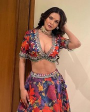 Hot Esha Gupta Cleavage in a Multicolour Printed Embroidered Lehenga Photos 01