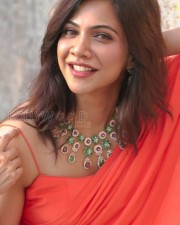 Hot Madonna Sebastian in a Red Saree with Sleeveless Blouse Pictures 04