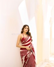 Magnetic Janhvi Kapoor in a Red and White Saree with a Matching Sleeveless Blouse Pictures 04