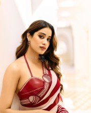 Magnetic Janhvi Kapoor in a Red and White Saree with a Matching Sleeveless Blouse Pictures 06