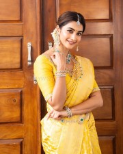 Mesmerising Pooja Hegde in a Yellow Banarasi Saree Photoshoot Pictures 02