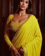 Mesmerizing Janhvi Kapoor in a Yellow Saree with Full Sleeve Blouse at Anant Ambani and Radhika Merchant Haldi Ceremony Pictures 01