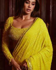 Mesmerizing Janhvi Kapoor in a Yellow Saree with Full Sleeve Blouse at Anant Ambani and Radhika Merchant Haldi Ceremony Pictures 03