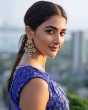 Pooja Hegde in a Blue Shahara Dress Set Photos 01