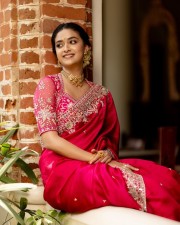 Radiant Beauty Keerthy Suresh in a Traditional Red Saree Photos 02