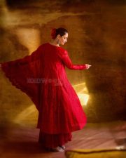 Ravishing Tamannaah Bhatia in a Red Anarkali Set at Odela 2 Promotions Photos 01