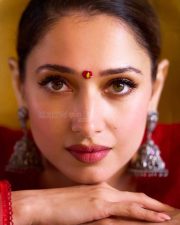 Ravishing Tamannaah Bhatia in a Red Anarkali Set at Odela 2 Promotions Photos 04