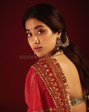 Royal Beauty Janhvi Kapoor in a Red Hand Embroidered Saree with Green Blouse Pictures 02