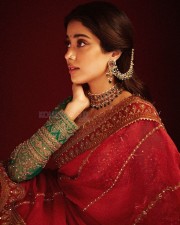 Royal Beauty Janhvi Kapoor in a Red Hand Embroidered Saree with Green Blouse Pictures 03