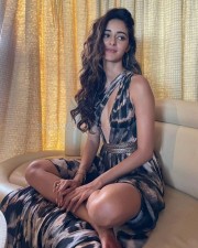 Sensational Ananya Panday Boobs Cleavage in a Front Slit Animal Print Gown Photos 02