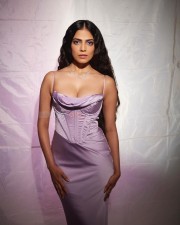 Sexy Malavika Mohanan in a Purple Corset Dress Photos 03