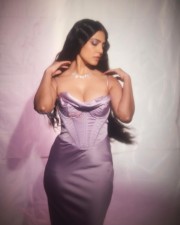 Sexy Malavika Mohanan in a Purple Corset Dress Photos 08