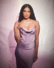 Sexy Malavika Mohanan in a Purple Corset Dress Photos 10
