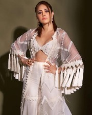 Sexy Nushrratt Bharuccha in a Vanilla Fringe Cape Sharara Photos 02