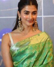 Sexy Pooja Hegde in a Sleeveless Green Silk Saree Photos 01