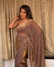 Sexy Sakshi Agarwal in a Brown Backless Saree Photos 08