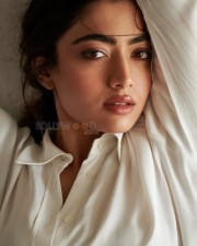 Sikander Actress Rashmika Mandanna in a White Shirt and Gold Necklace Photos 01