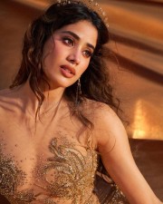 Sizzling Hot Janhvi Kapoor in a Thigh High Slit Golden Skirt with a Tiara Pictures 07