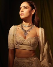 Sizzling Nushrratt Bharuccha in a Beige Lehenga with a Plunging Neckline Blouse Photos 02