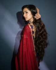 Sizzling Shraddha Kapoor in a Red Maroon Satin Sequin Saree with a V Neckline Embroidered Blouse Photos 01