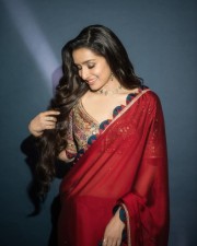 Sizzling Shraddha Kapoor in a Red Maroon Satin Sequin Saree with a V Neckline Embroidered Blouse Photos 03