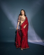 Sizzling Shraddha Kapoor in a Red Maroon Satin Sequin Saree with a V Neckline Embroidered Blouse Photos 04