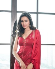 Stree 2 Heroine Shraddha Kapoor in a Red Floral Embroidered Ethnic Suit Photos 01