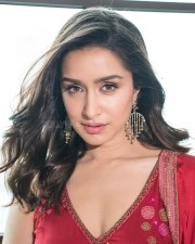 Stree 2 Heroine Shraddha Kapoor in a Red Floral Embroidered Ethnic Suit Photos 03