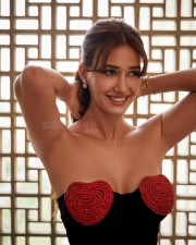 Stunning Babe Disha Patani in a Strapless Red Crystal Heart Dress Photos 01