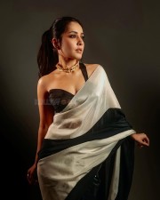 Stunning Beauty Raashi Khanna in a Black and White Saree with an One Shoulder Blouse Photos 02