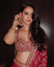 Stunning Disha Patani in a Red Saree with a Bralette Blouse Pictures 02