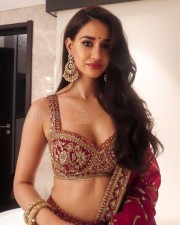 Stunning Disha Patani in a Red Saree with a Bralette Blouse Pictures 05