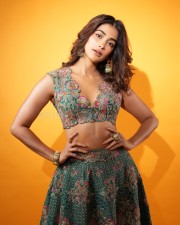 Stunning Pooja Hegde in a Green Lehenga with Matching Bralette Photos 01