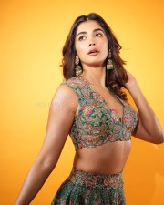 Stunning Pooja Hegde in a Green Lehenga with Matching Bralette Photos 02