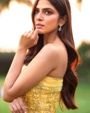 Stylish Malavika Mohanan in a Yellow Long Gown Pictures 01