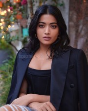 Stylish Rashmika Mandanna in a Black Corset and Blazer with a Rugged Jeans at Versace Milan Show Photos 07