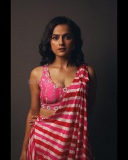 Stylish Shraddha Srinath in an Embroidered Pink Drape Saree with Matching Blouse at Irugapatru Promo Photos 03