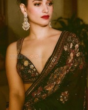 Stylish and Sexy Tamannaah Bhatia in a Black Floral Printed Saree Pictures 02