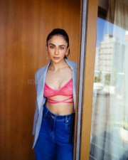 Tollywood Actress Rakul Preet Singh in a Pink Bra Blue Pant and Suit Photos 01