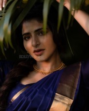 Beautiful Iswarya Menon in a Blue Silk Saree Photos 01