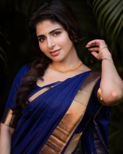 Beautiful Iswarya Menon in a Blue Silk Saree Photos 03