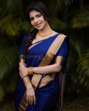 Beautiful Iswarya Menon in a Blue Silk Saree Photos 04