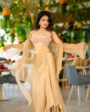 Bhaje Vayu Velya Actress Iswarya Menon in a Golden Crop Top with Matching Skirt Photos 01