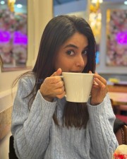 Cute Priyanka Mohan in a Blue Cable Knit Cardigan Top Pictures 01